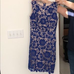 Blue and Tan Lace Overlay Dress